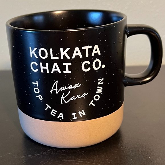 Kolkata Chai Co. Black Pottery Mug Awan Kara TOP TEA IN TOWN Mug ~ Manhattan NY - Picture 1 of 7